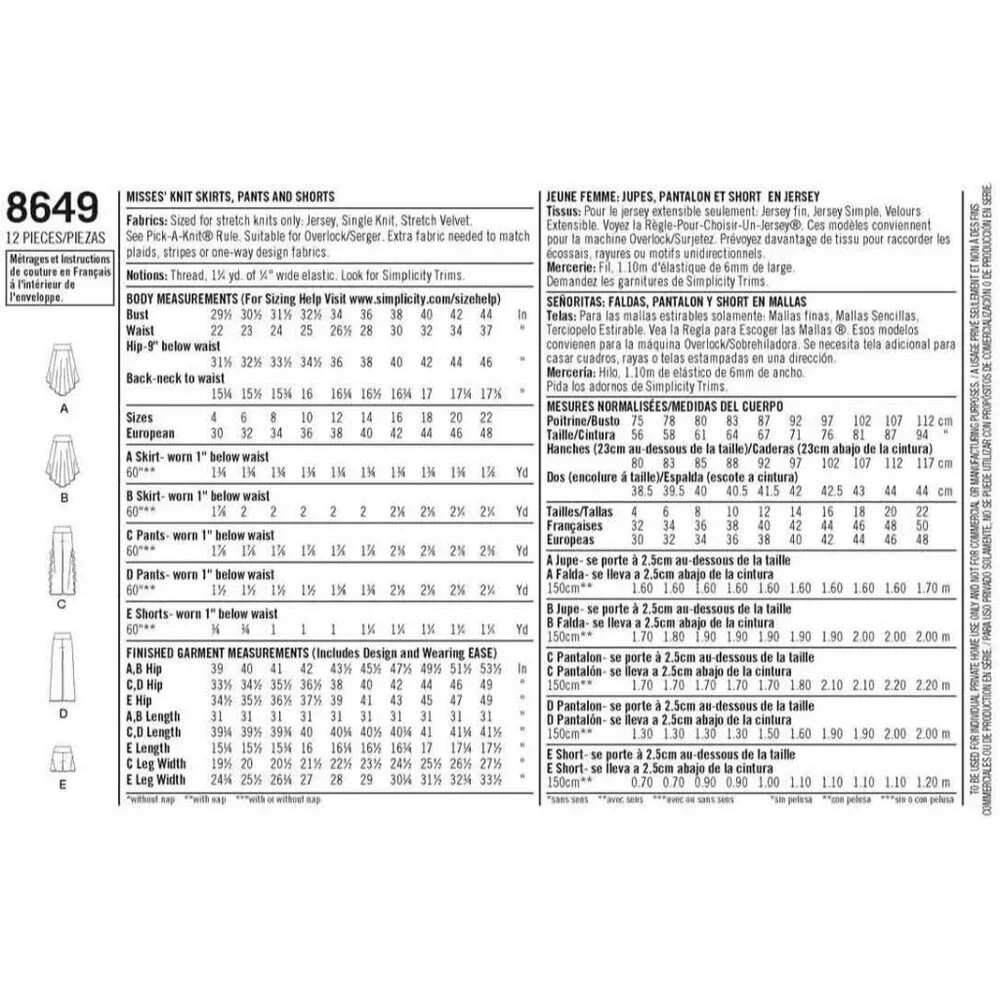 Simplicity sewing pattern